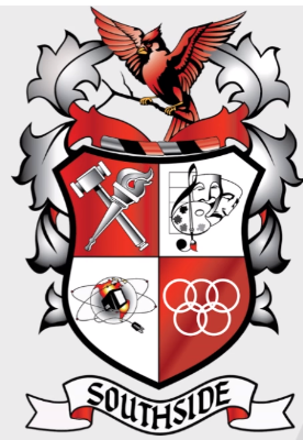 Southside crest featuring art and science icons