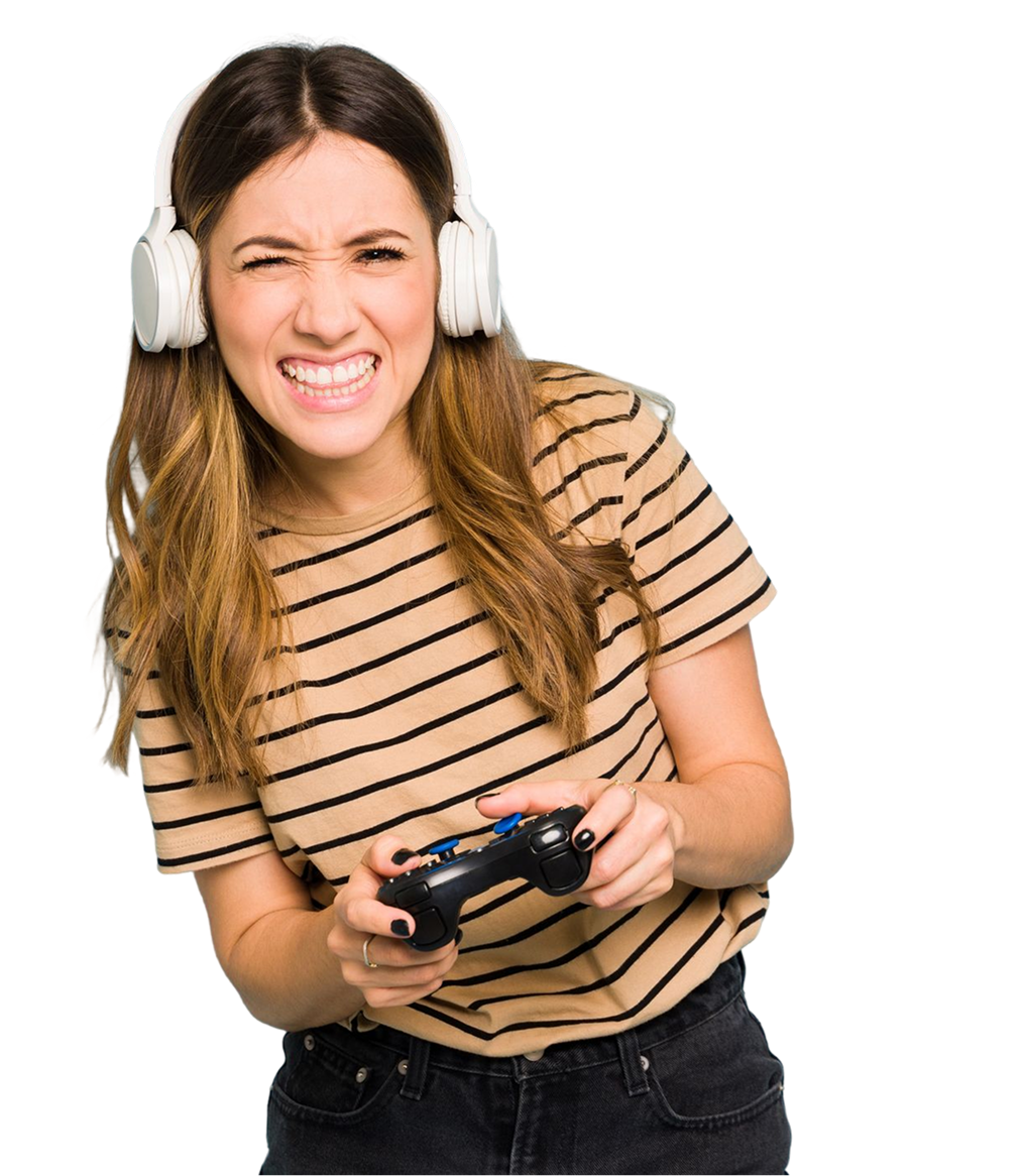 Woman gaming with headphones