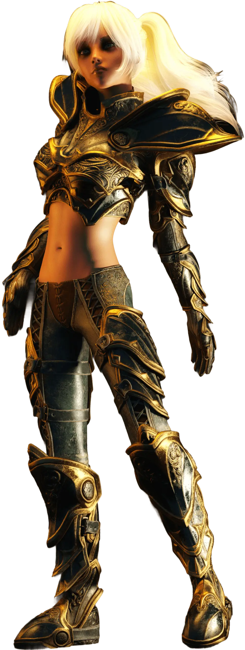 Female warrior in ornate golden armor